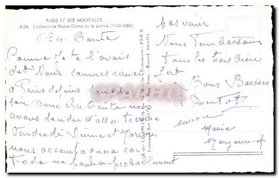 CPA Paris Et Ses Merveilles Cathedrale Notre Dame Et Le Parvis — Verso