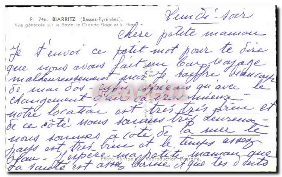 CPSM Biarritz Vue Generale Sur Le Basta La Grande Plage Et Le Phare — Verso