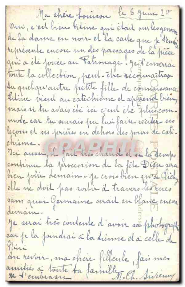CARTE PHOTO Spectacle Enfants Theatre 1920 — Verso