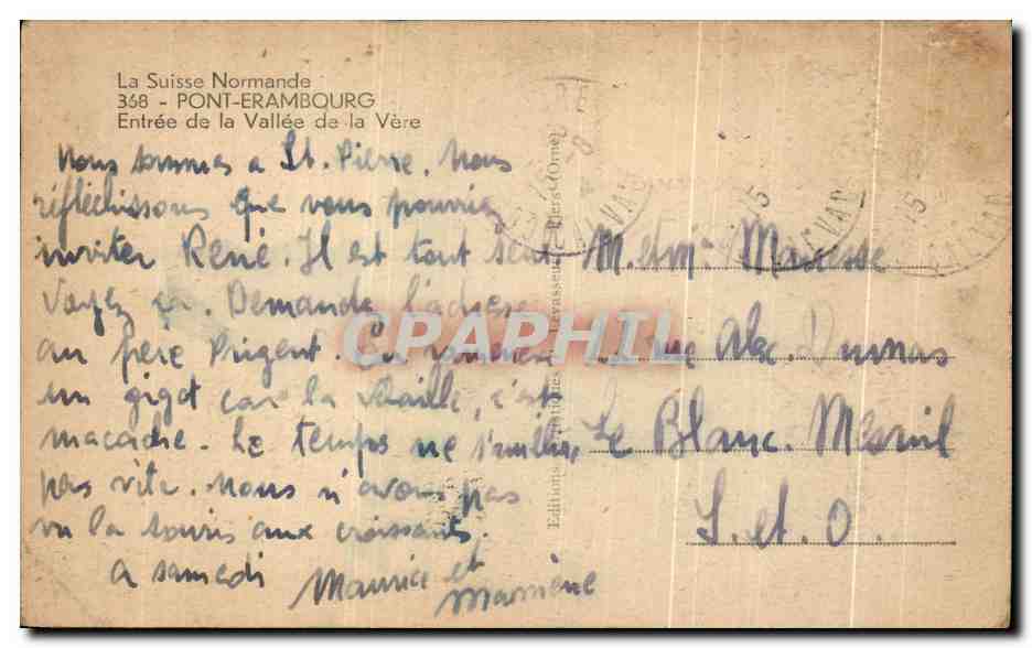 CPA La Suisse Normande Pont Erambourg Entree de la Vallee de la Vere — Verso