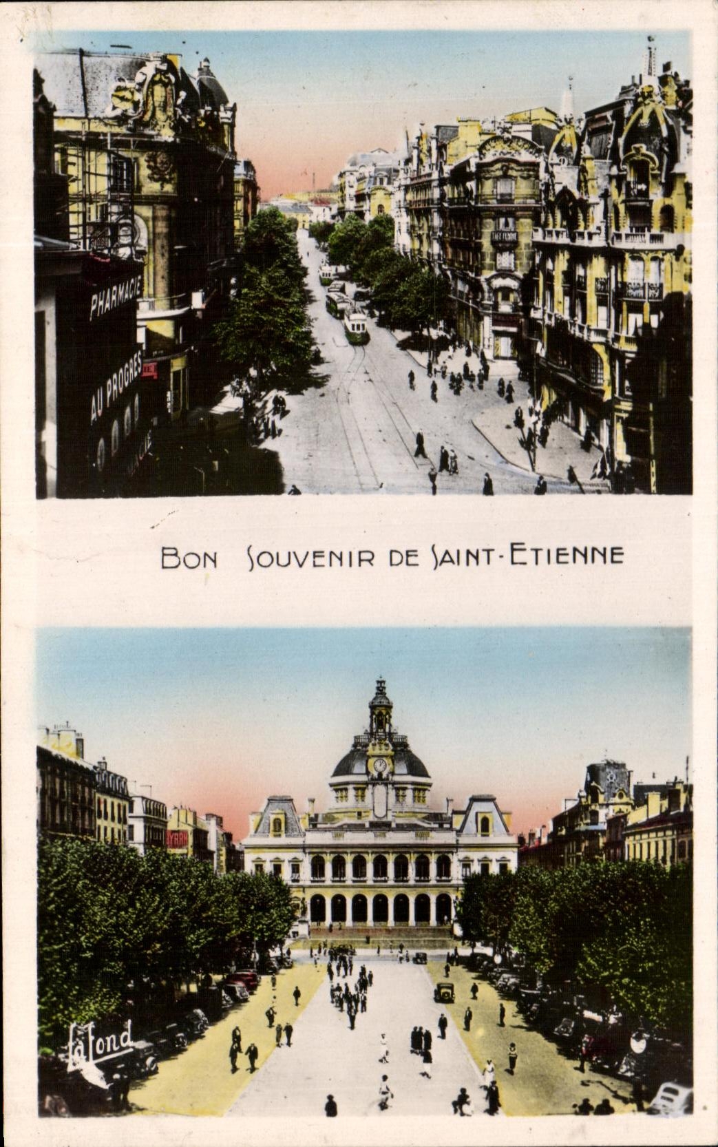 Saint-Étienne — view of the street and the square of the Town Hall — J. Lafond