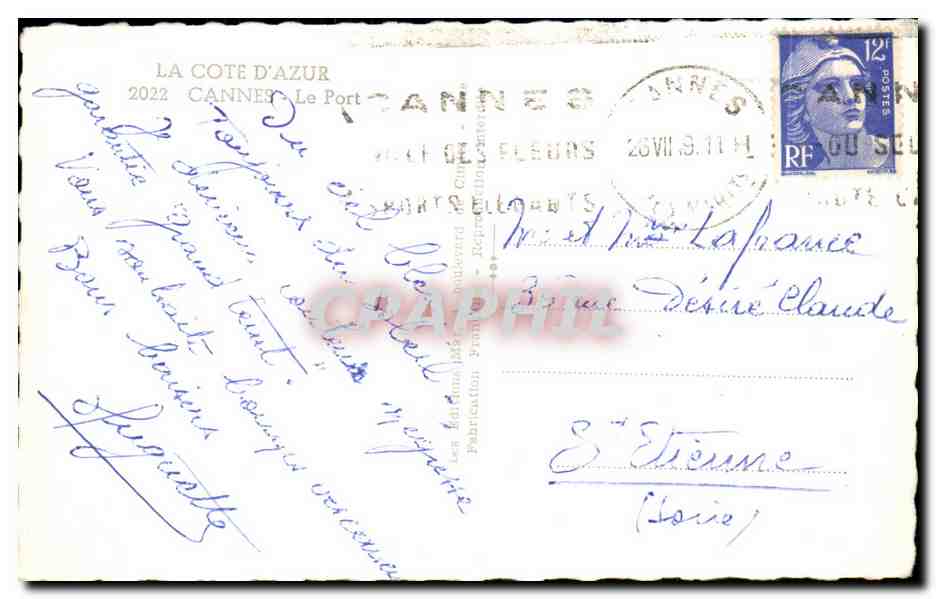CPSM Cannes Le Port  — Verso