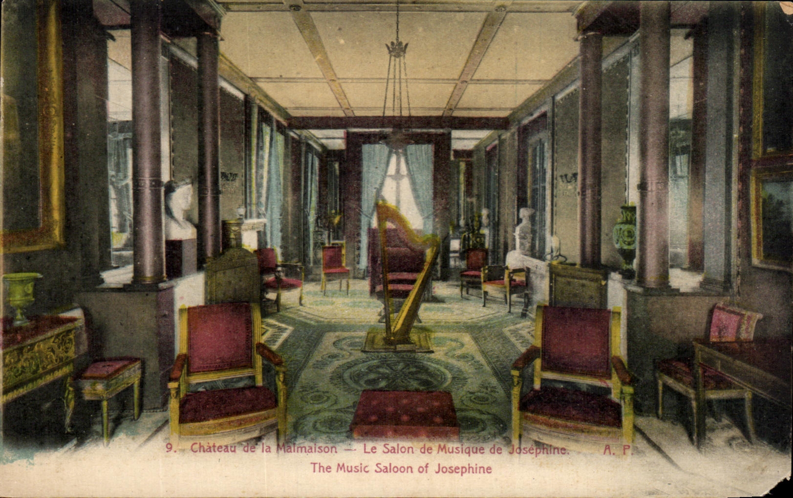 CPA Rueil Chateau de la Malmaison Le Salon de Musique de Josephine The Music Saloon of Josephine Harpe