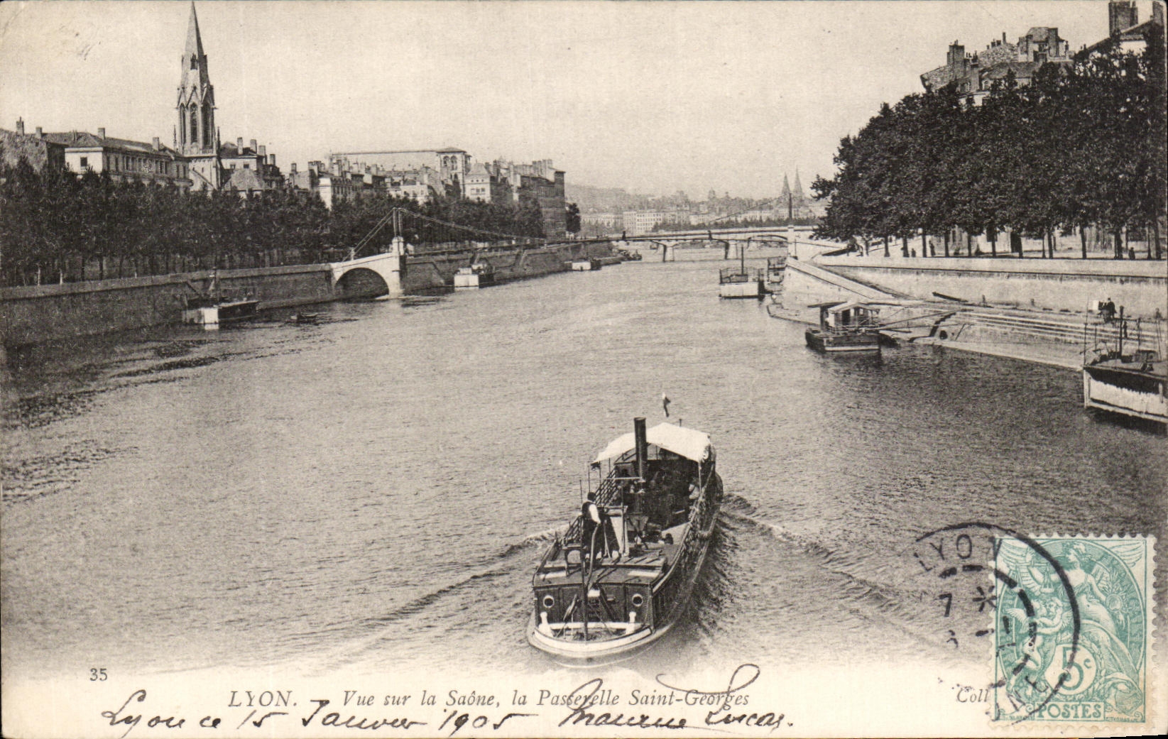 CPA Lyon Vue Sur La Passerelle Saint Georges Peniche Bateau