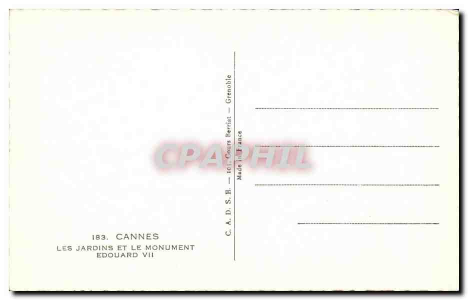CPA Cannes Les Jardins Et Le Monument Edouard  — Verso