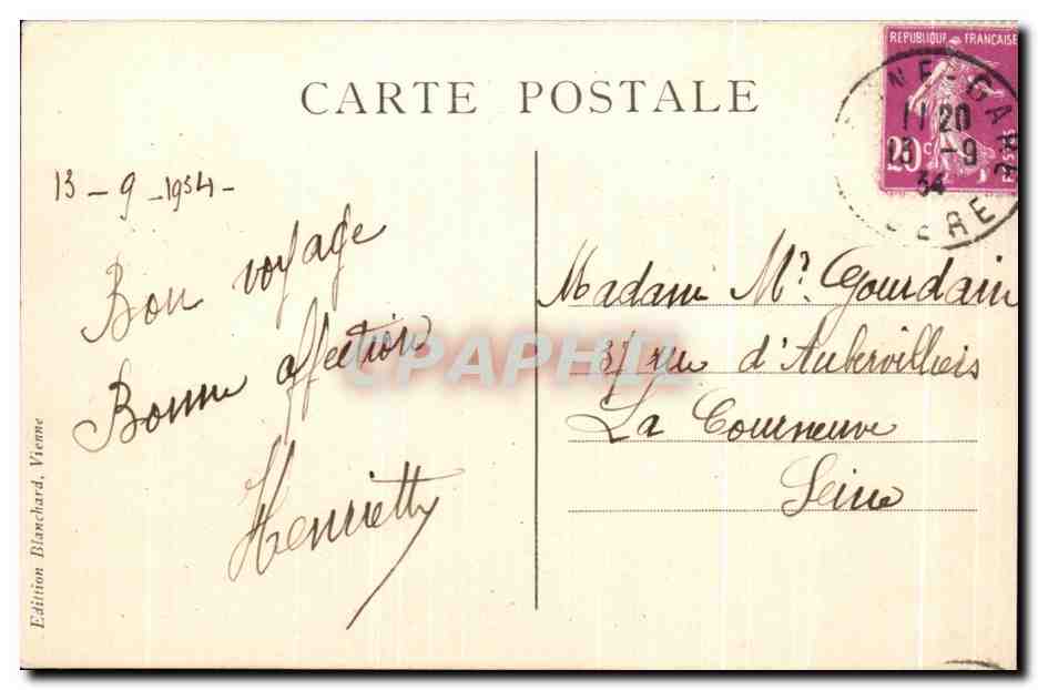 CPA Vienne Wuartier Saint Andre le Bas le quai Pajot et les Ruines de la Batie Bateau — Rückseite