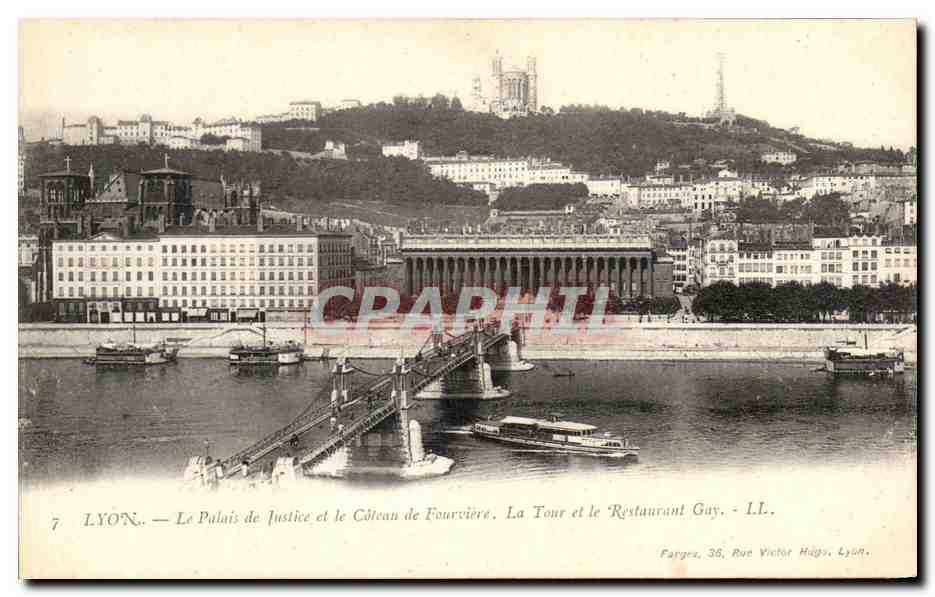 LYON. — Le Palais de Justice et le Côteau de Fourvière. La Tour et le Restaurant Guy. - L.L.