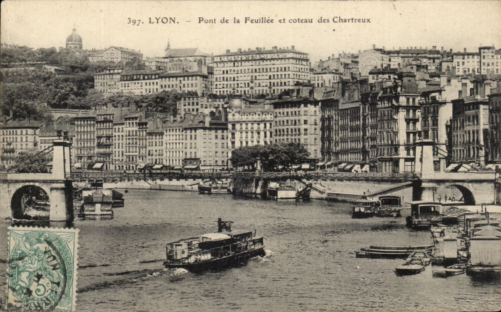 CPA Lyon Pont de La Feuillee et coteau des Chartreux Bateaux