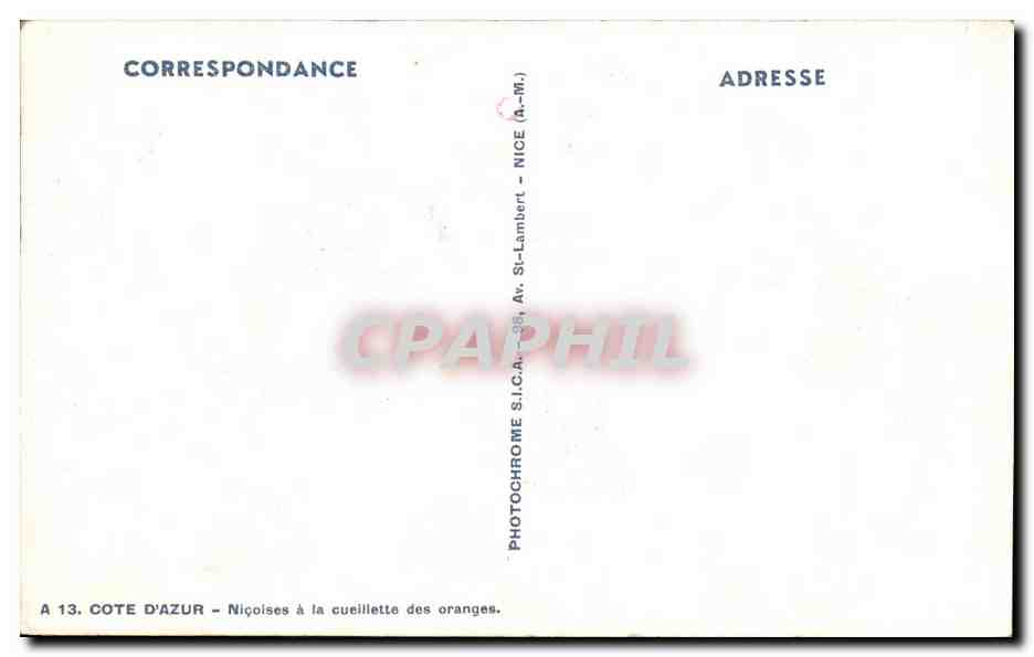 CPA Cote D'Azur Nicoises a la Cueillette des oranges Folklore Costume — Verso