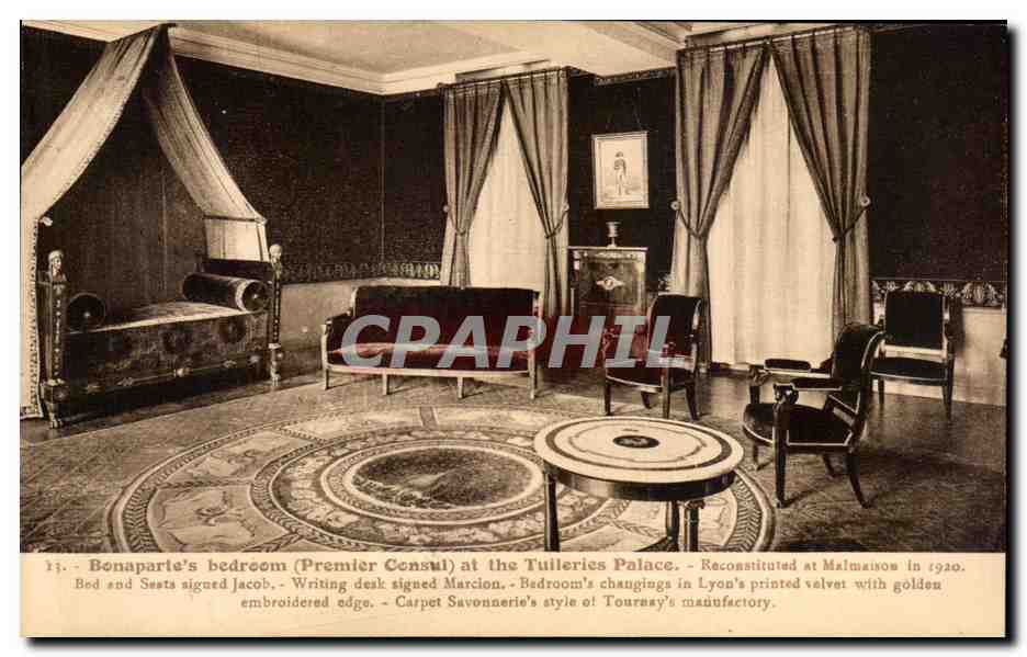 CPA Bonaparte's Bedroom at the Tuileries Place Reconstituted at malmaison in Bed and Seats 
