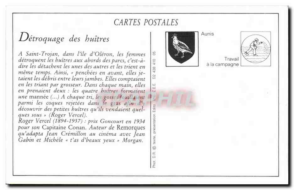 Ile d'Oléron - St-Trojan-les-Bains - Détroquage des huîtres — Edit. Servois — Verso