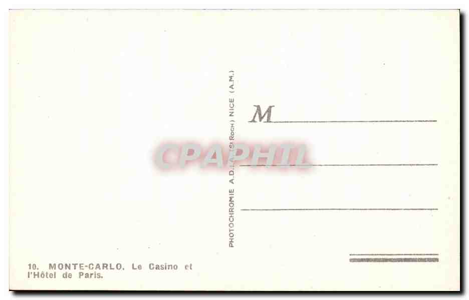 CPA Monte Carlo Le Casino l'Hotel de Paris — Rückseite