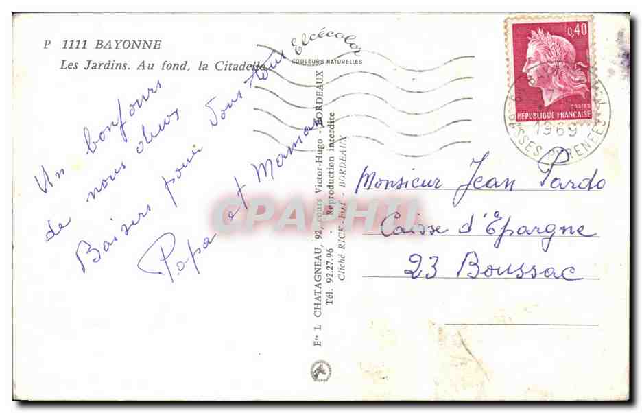 CPSM Bayonne Les Jardins Au fond la Citadelle Bateau — Verso