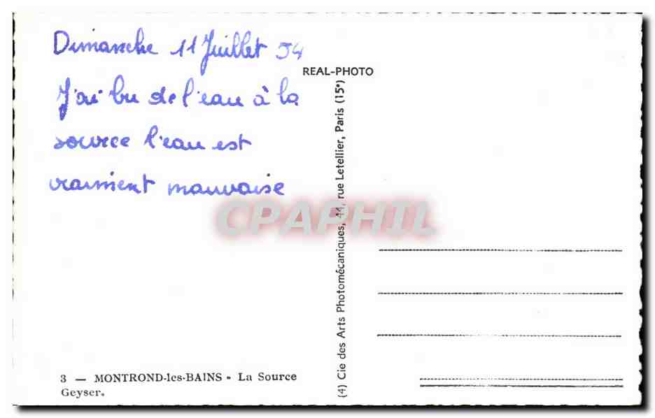 CPA Montrond les bains La Source Geyser — Rückseite