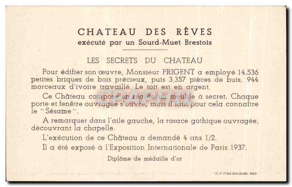 CPA Chateau Des Reves Executee par un Sourd Muet Brestois Brest  — Verso