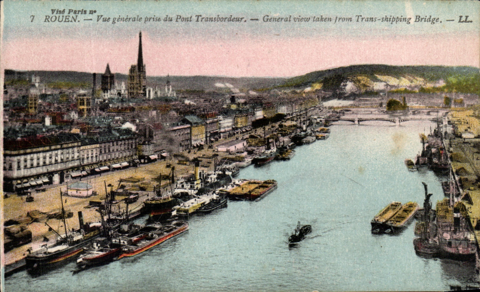 CPA Rouen Vue Generale Prise du Pont Transbordeur Bateaux 