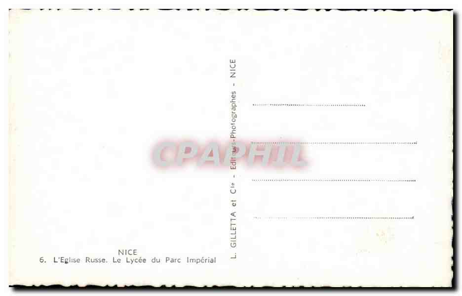 CPA Nice L'Eglise Russe Le Lycee du Parc lmperial — Verso