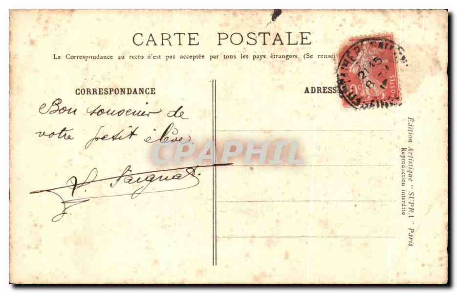 Tarjeta postal antigua La Isla De Francia Castillo De Fontainebleau — Reverso
