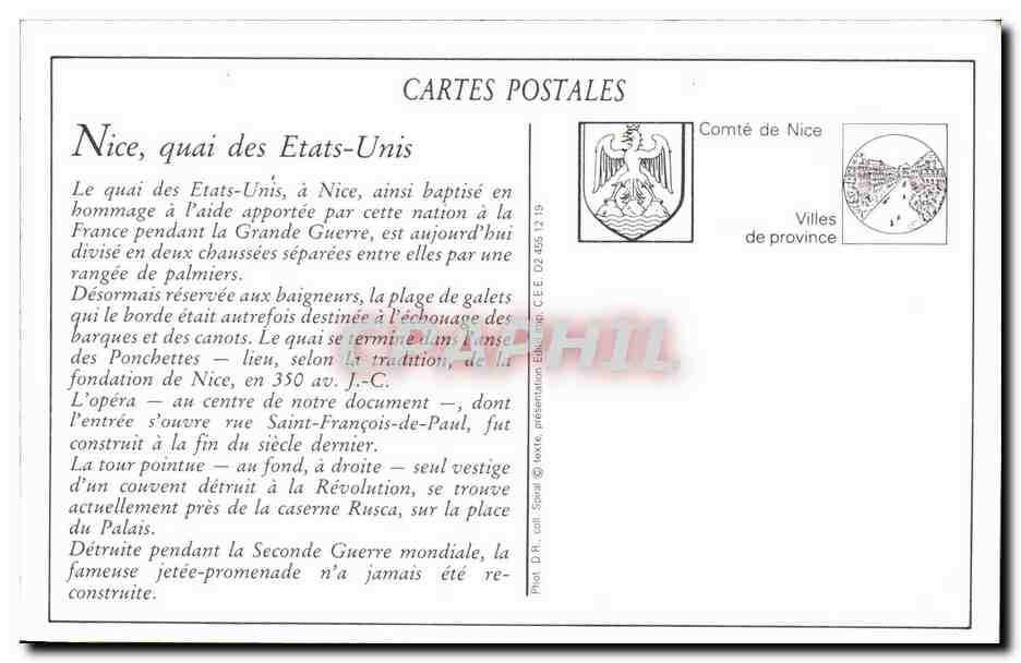 Nice — Le Quai des États-Unis et la Jetée-Promenade — Éditeur C.E.E. n°184 — Verso