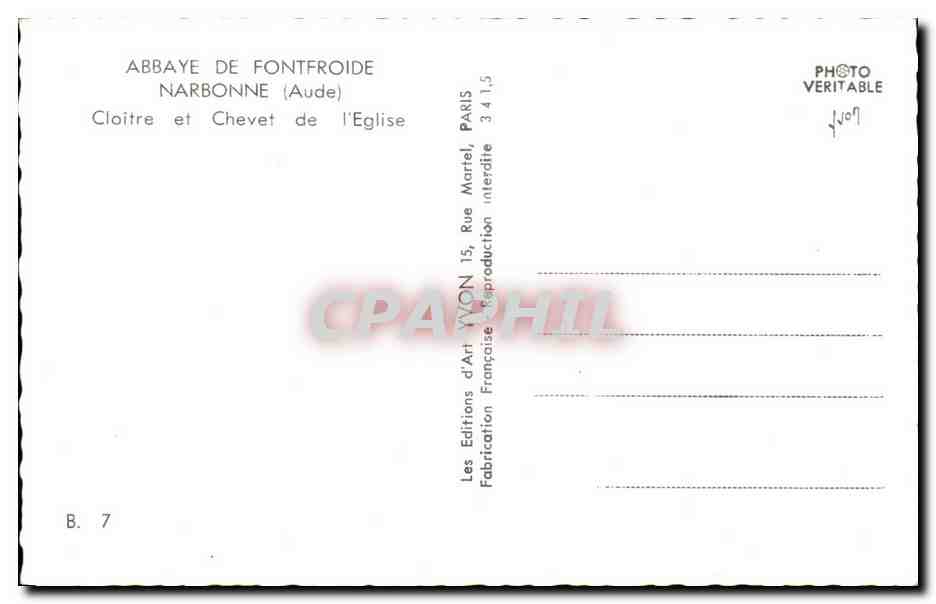 CPSM Abbaye De Fontfroide Narbonne cloitre Et Chevet De l'Eglise — Rückseite