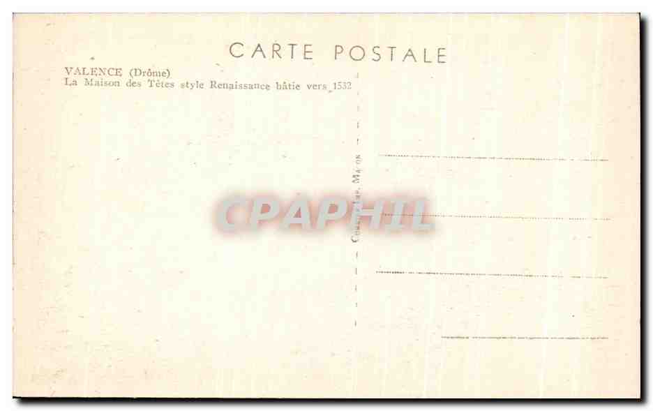 Valence (Drôme) — La Maison des Têtes style Renaissance — éditeur C. Pin — Reverso