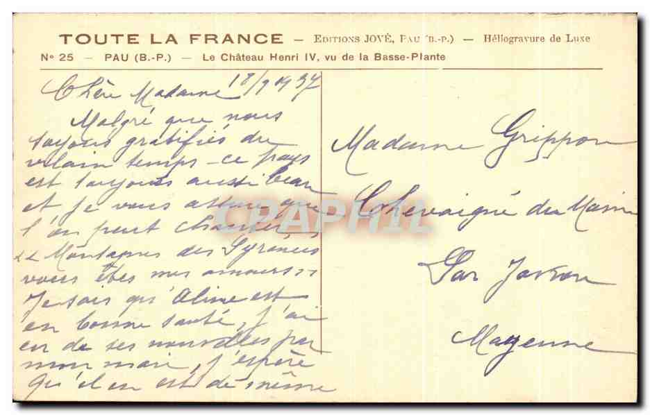 CPA Pau Le Chateau Henri IV de la Basse Plante — Verso