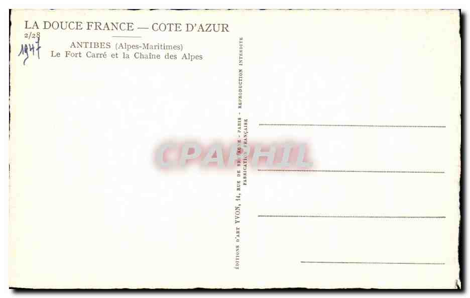 CPA Antibes Le Fort Carre et la Chaine des Alpes — Rückseite