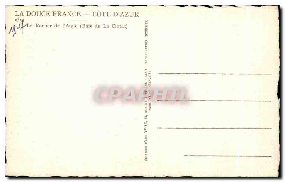CPA Le Rocher de L'Aigle Baie de la Ciotat — Rückseite
