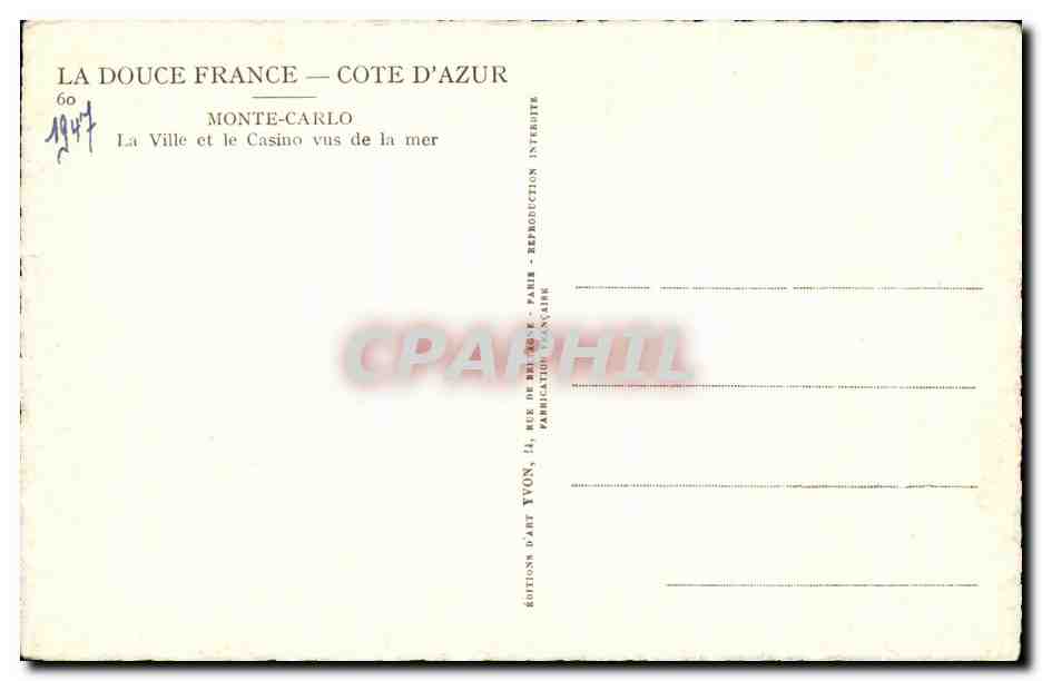CPA Monte Carlo La Ville et le Casino vus de la mer — Rückseite