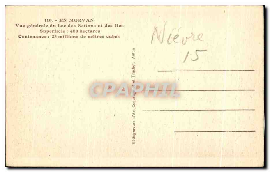 CPA En Morvan Vue generale du Lac des Settons et des Iles Superficie — Rückseite