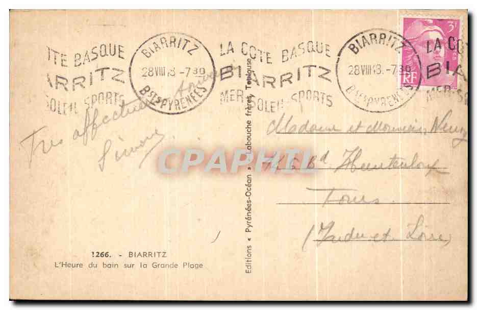 CPA Biarritz L'Heure du bain sur la Grande Plage — Verso