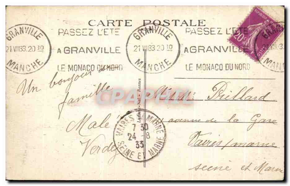 Granville — Un coin de la Plage, le Casino et le Normandy — éditeur non identifié, n° 642 — Reverso