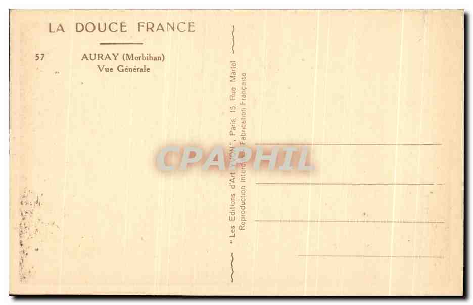Auray (Morbihan) — Vue Générale — Les Éditions d'Art Lyon — Rückseite