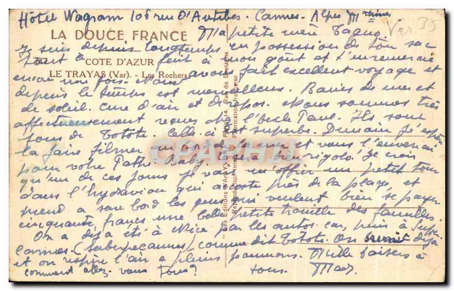 Vue de la côte d'Azur — Les Rochers — éditeur Yvon, n° 7 — Reverso