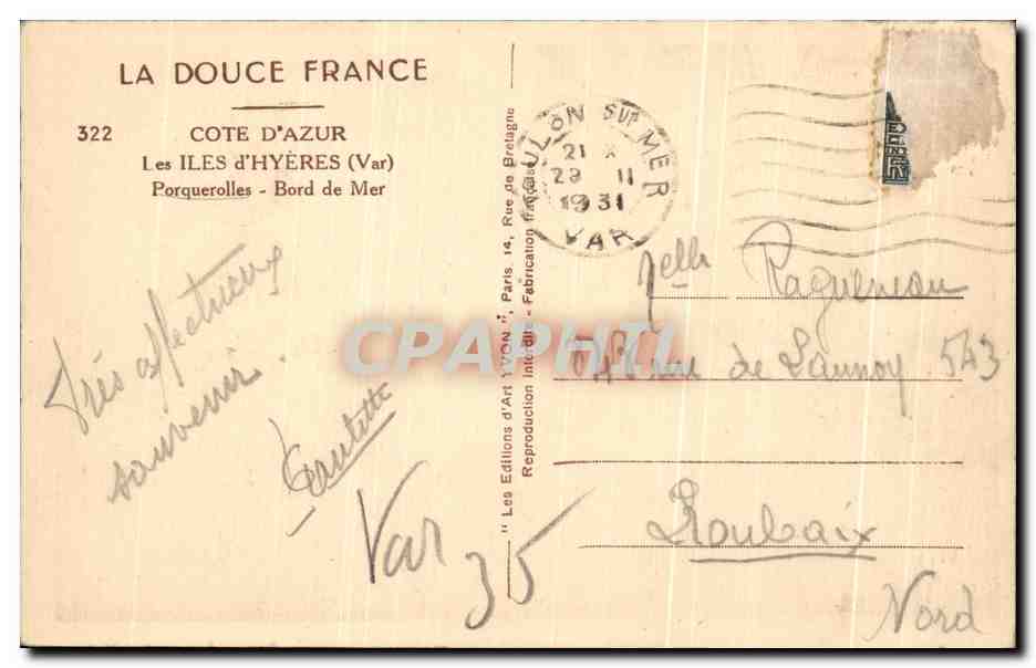 Porquerolles - Bord de Mer — Les Iles d'Hyères (Var) — Édition Yvon — Reverso