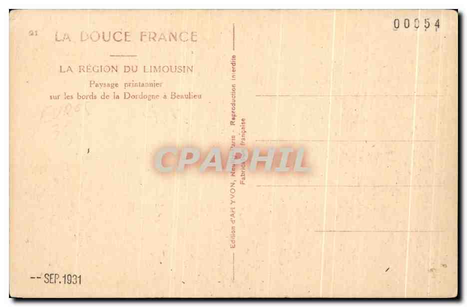 CPA La Region du Limousin Paysage Printannier sur les bords de la Dordogne a Beaulieu — Rückseite