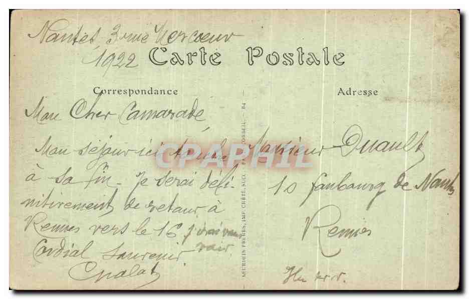 CPA Cathedrale De Nantes Tombeau de General Lamoriciere La priere par Dubois  — Verso