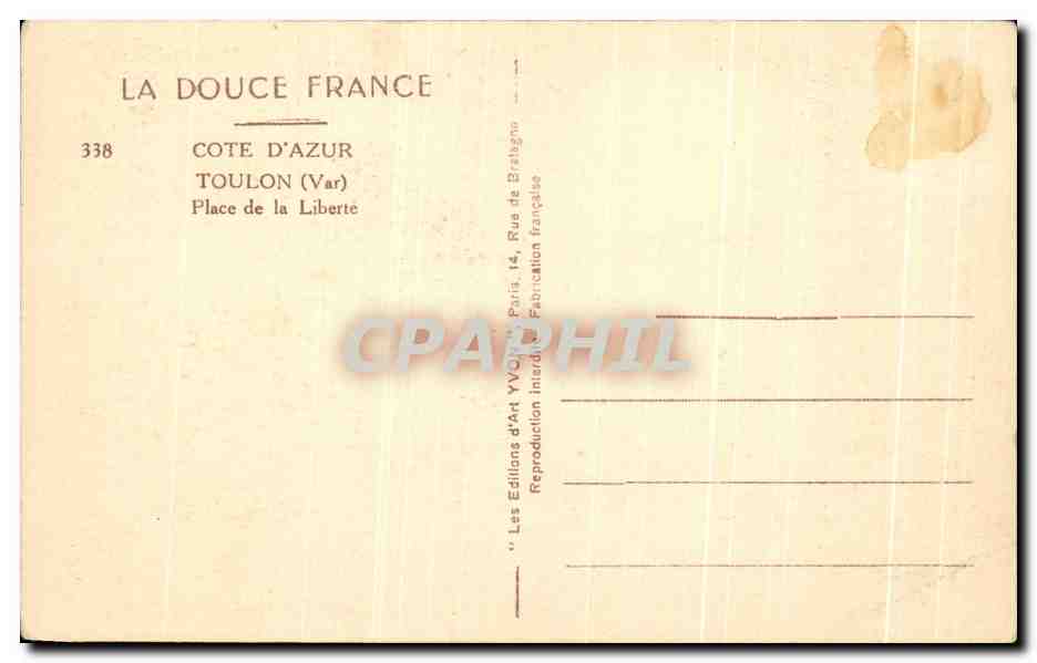 CPA Cote d'Azur Toulon Place de la Liberte — Verso