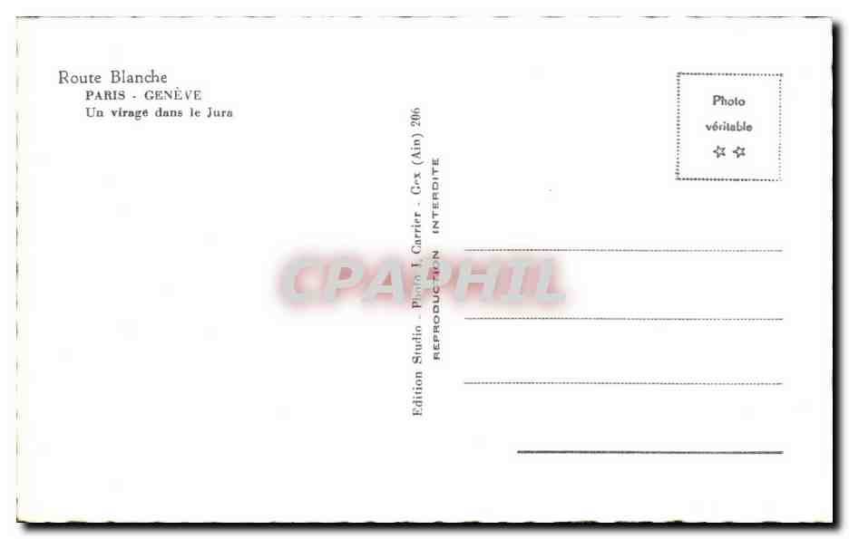 Route Blanche — Un virage dans le Jura — Edition Studio T. Carrier, Grx (Ain) 206 — Verso