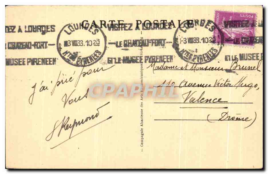 CPA Lourdes la Basilique et le Fer a Chevel — Verso