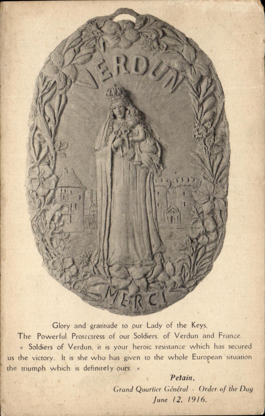 CPA Glory and gratitude to our Lady of the Keys Petain Verdun militaria 