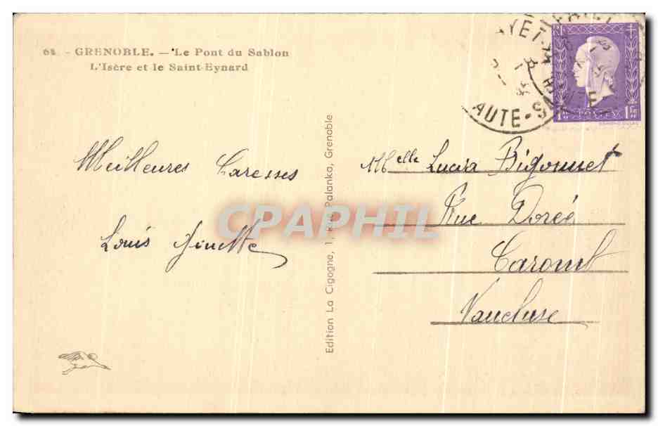 CPA Grenoble Le Pont du Sablon L'Isere et le Saint Eynard — Verso