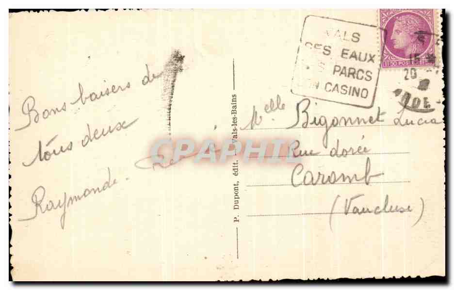 CPA Vals Les Bains La Volane et les sources Vivaraises — Rückseite