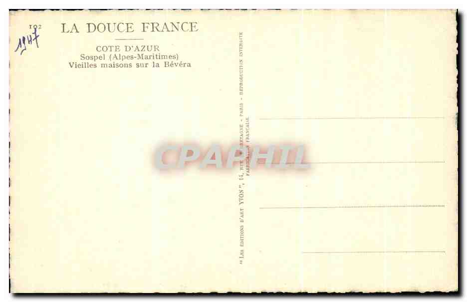 CPA La Douce France Cote D'Azur Sospel Vieilles Maisons Sur La Bevera — Rückseite