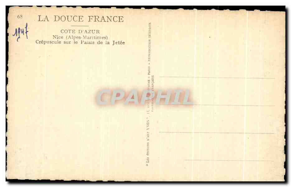 CPA La Douce France Cote D'Azur Nice Crepuscule Sur Le Palais De La Jetee — Verso