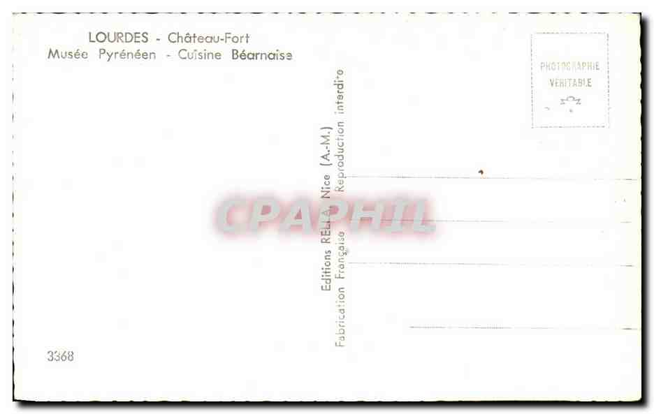 CPA Lourdes Chateau Fort Musee Pyrenees Cuisine Bearnaise Folklore Costume — Verso