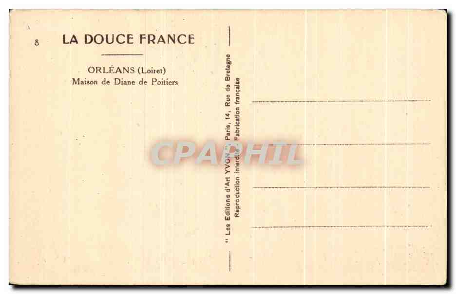 CPA La Douce France Orleans Maison de Diane de Poitiers — Verso