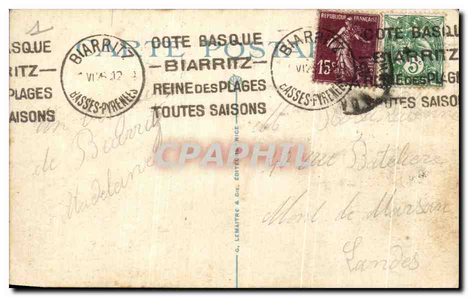 CPA Biarritz Effet de vague a la Digue du Rocher de la Vierge — Verso