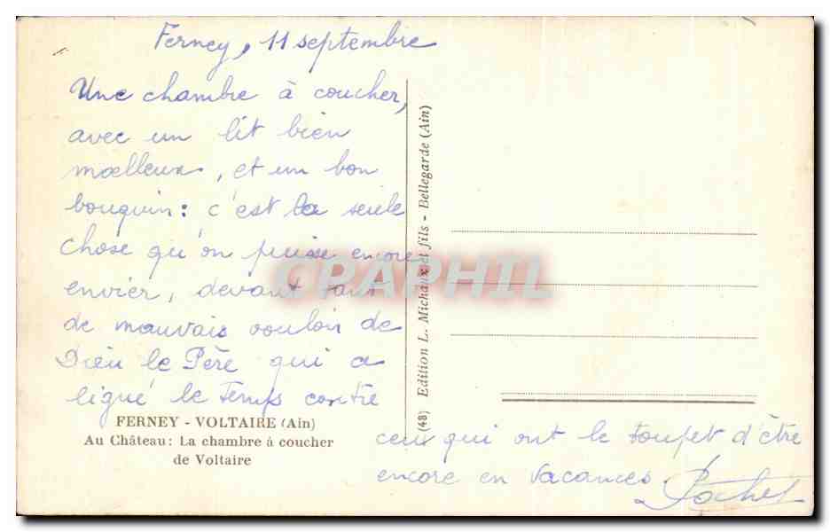 CPA Ferney Voltaire Au Chateau La chambre a coucher de Voitaire — Rückseite