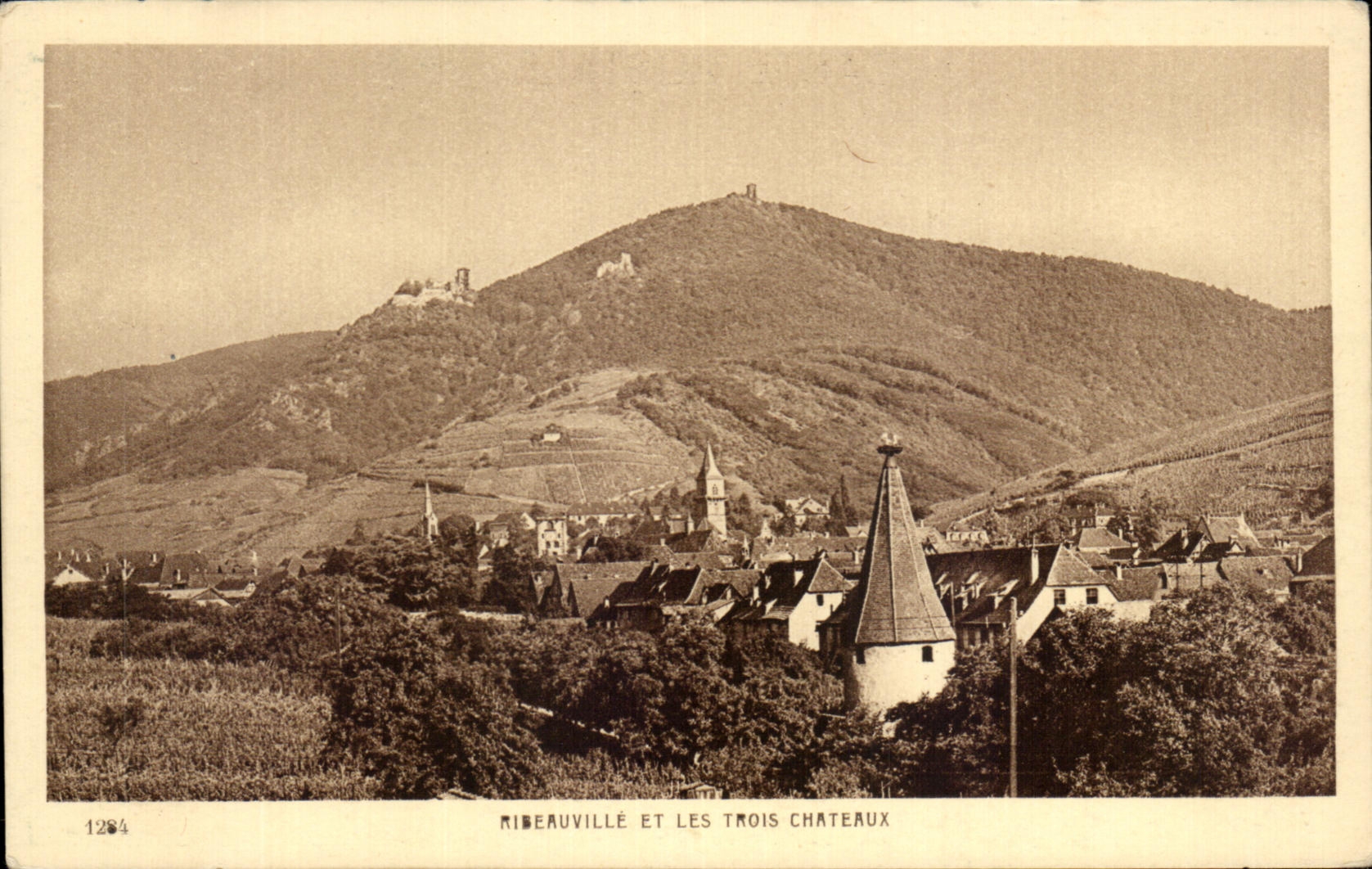Ribeauvillé et les Trois Châteaux — vue panoramique — éditeur Braun & Cie, Dornach (H.-Rhén)